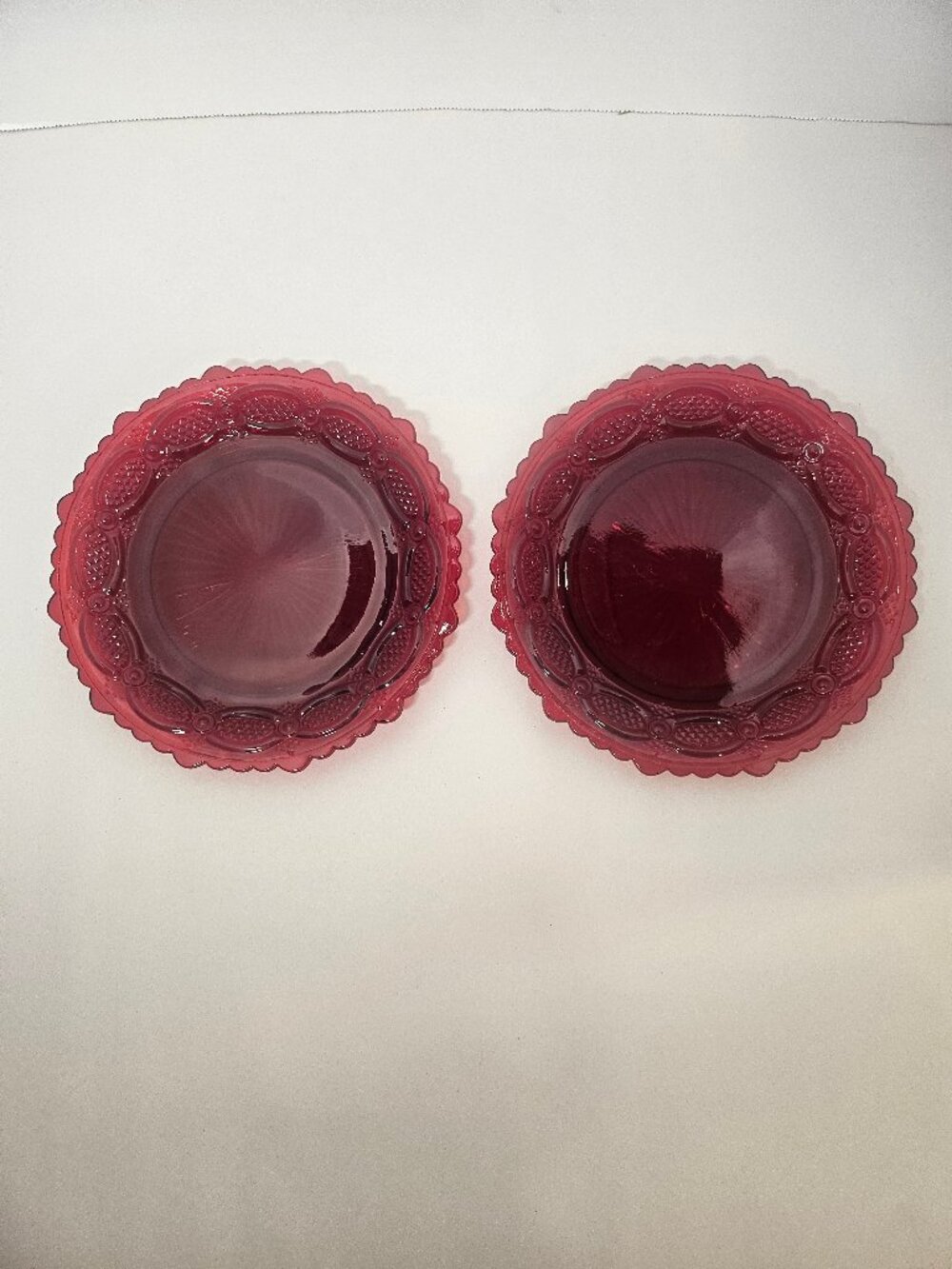 Avon 1876 Cape Cod Collection Ruby Red Pressed Glass Salad Plates Set Of Two